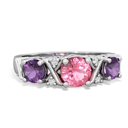 Lab Pink Sapphire Hugs And Kisses 14K White Gold ring R5016