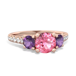 Lab Pink Sapphire Pave Trellis 14K Rose Gold ring R5500