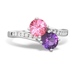 Lab Pink Sapphire Channel Set Two Stone 14K White Gold ring R5303