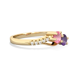 Lab Pink Sapphire Infinity Pave Two Stone 14K Yellow Gold ring R5285