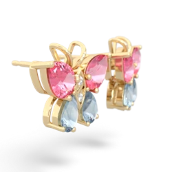 Lab Pink Sapphire Butterfly 14K Yellow Gold earrings E2215