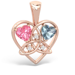 Lab Pink Sapphire Celtic Trinity Heart 14K Rose Gold pendant P5331