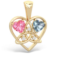 Lab Pink Sapphire Celtic Trinity Heart 14K Yellow Gold pendant P5331