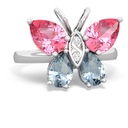 Lab Pink Sapphire Butterfly 14K White Gold ring R2215