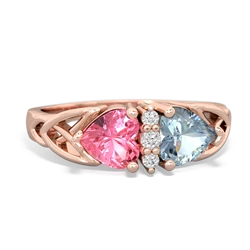 Lab Pink Sapphire Celtic Knot Double Heart 14K Rose Gold ring R5040