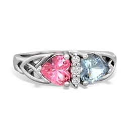 Lab Pink Sapphire Celtic Knot Double Heart 14K White Gold ring R5040