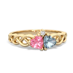 Lab Pink Sapphire Heart To Heart Braid 14K Yellow Gold ring R5870