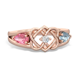 Lab Pink Sapphire Hearts Intertwined 14K Rose Gold ring R5880