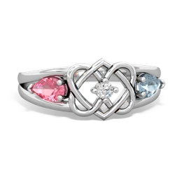 Lab Pink Sapphire Hearts Intertwined 14K White Gold ring R5880