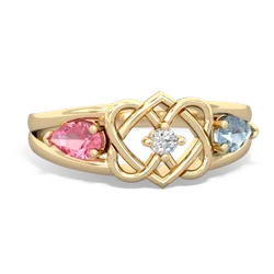 Lab Pink Sapphire Hearts Intertwined 14K Yellow Gold ring R5880