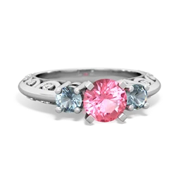 Lab Pink Sapphire Art Deco Eternal Embrace Engagement 14K White Gold ring C2003