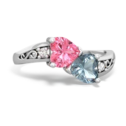 Lab Pink Sapphire Snuggling Hearts 14K White Gold ring R2178