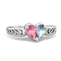 Lab Pink Sapphire Filligree 'One Heart' 14K White Gold ring R5070