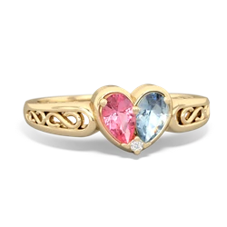 Lab Pink Sapphire Filligree 'One Heart' 14K Yellow Gold ring R5070