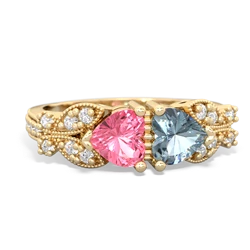 Lab Pink Sapphire Diamond Butterflies 14K Yellow Gold ring R5601