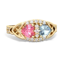 Lab Pink Sapphire Sparkling Celtic Knot 14K Yellow Gold ring R2645