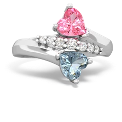 Lab Pink Sapphire Heart To Heart 14K White Gold ring R2064