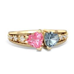 Lab Pink Sapphire Heart To Heart 14K Yellow Gold ring R3342