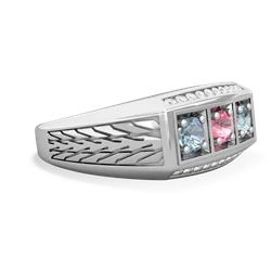 Lab Pink Sapphire Three Stone Tire Tread Men's 14K White Gold ring R0520