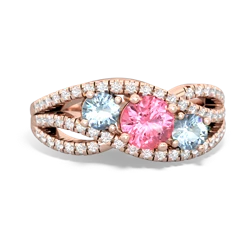 Lab Pink Sapphire Three Stone Aurora 14K Rose Gold ring R3080