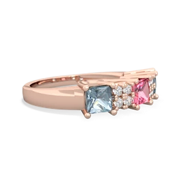 Lab Pink Sapphire Three Stone Diamond Cluster 14K Rose Gold ring R2592