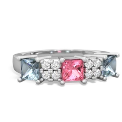 Lab Pink Sapphire Three Stone Diamond Cluster 14K White Gold ring R2592