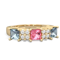 Lab Pink Sapphire Three Stone Diamond Cluster 14K Yellow Gold ring R2592