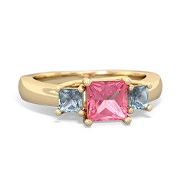 Lab Pink Sapphire Three Stone Trellis 14K Yellow Gold ring R4015