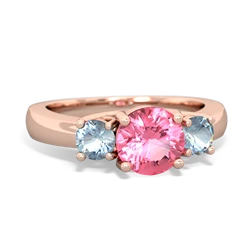 Lab Pink Sapphire Three Stone Round Trellis 14K Rose Gold ring R4018