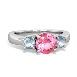 Lab Pink Sapphire Three Stone Round Trellis 14K White Gold ring R4018