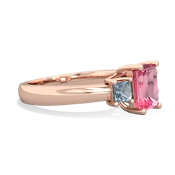 Lab Pink Sapphire Three Stone Emerald-Cut Trellis 14K Rose Gold ring R4021