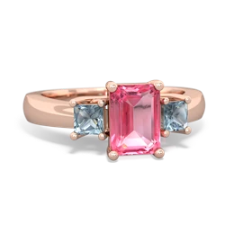 Lab Pink Sapphire Three Stone Emerald-Cut Trellis 14K Rose Gold ring R4021