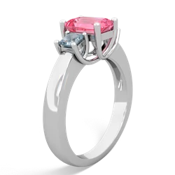 Lab Pink Sapphire Three Stone Emerald-Cut Trellis 14K White Gold ring R4021