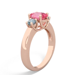 Lab Pink Sapphire Three Stone Oval Trellis 14K Rose Gold ring R4024