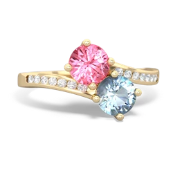 Lab Pink Sapphire Channel Set Two Stone 14K Yellow Gold ring R5303