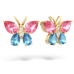 Lab Pink Sapphire Butterfly 14K Yellow Gold earrings E2215