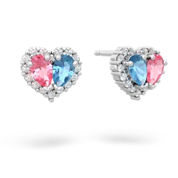 Lab Pink Sapphire Halo 14K White Gold earrings E7008