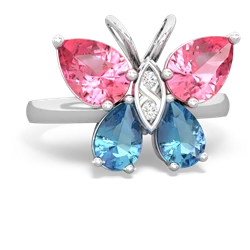 Lab Pink Sapphire Butterfly 14K White Gold ring R2215