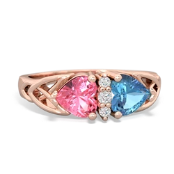 Lab Pink Sapphire Celtic Knot Double Heart 14K Rose Gold ring R5040