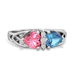 Lab Pink Sapphire Celtic Knot Double Heart 14K White Gold ring R5040