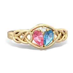 Lab Pink Sapphire Celtic Love Knot 14K Yellow Gold ring R5420