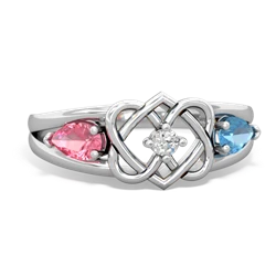 Lab Pink Sapphire Hearts Intertwined 14K White Gold ring R5880