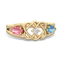 Lab Pink Sapphire Hearts Intertwined 14K Yellow Gold ring R5880