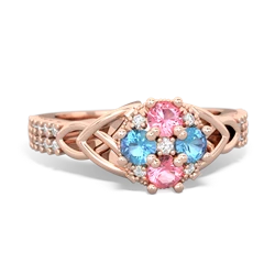 Lab Pink Sapphire Celtic Knot Cluster Engagement 14K Rose Gold ring R26443RD