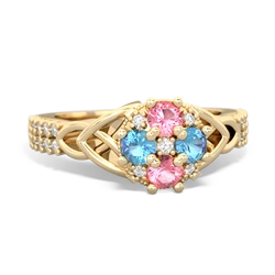 Lab Pink Sapphire Celtic Knot Cluster Engagement 14K Yellow Gold ring R26443RD