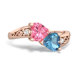 Lab Pink Sapphire Snuggling Hearts 14K Rose Gold ring R2178