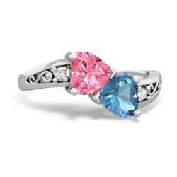 Lab Pink Sapphire Snuggling Hearts 14K White Gold ring R2178