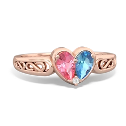 Lab Pink Sapphire Filligree 'One Heart' 14K Rose Gold ring R5070