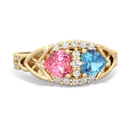 Lab Pink Sapphire Sparkling Celtic Knot 14K Yellow Gold ring R2645