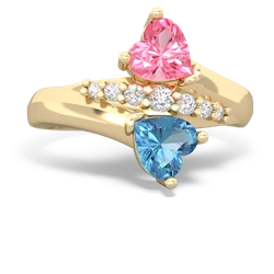 Lab Pink Sapphire Heart To Heart 14K Yellow Gold ring R2064